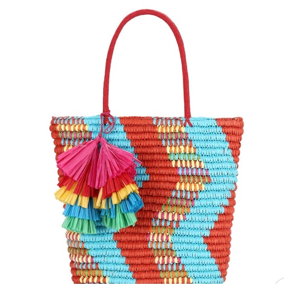 THINK VINTAGE ONLINE Handbags - Red and Blue Totes with Vibrant Tassels